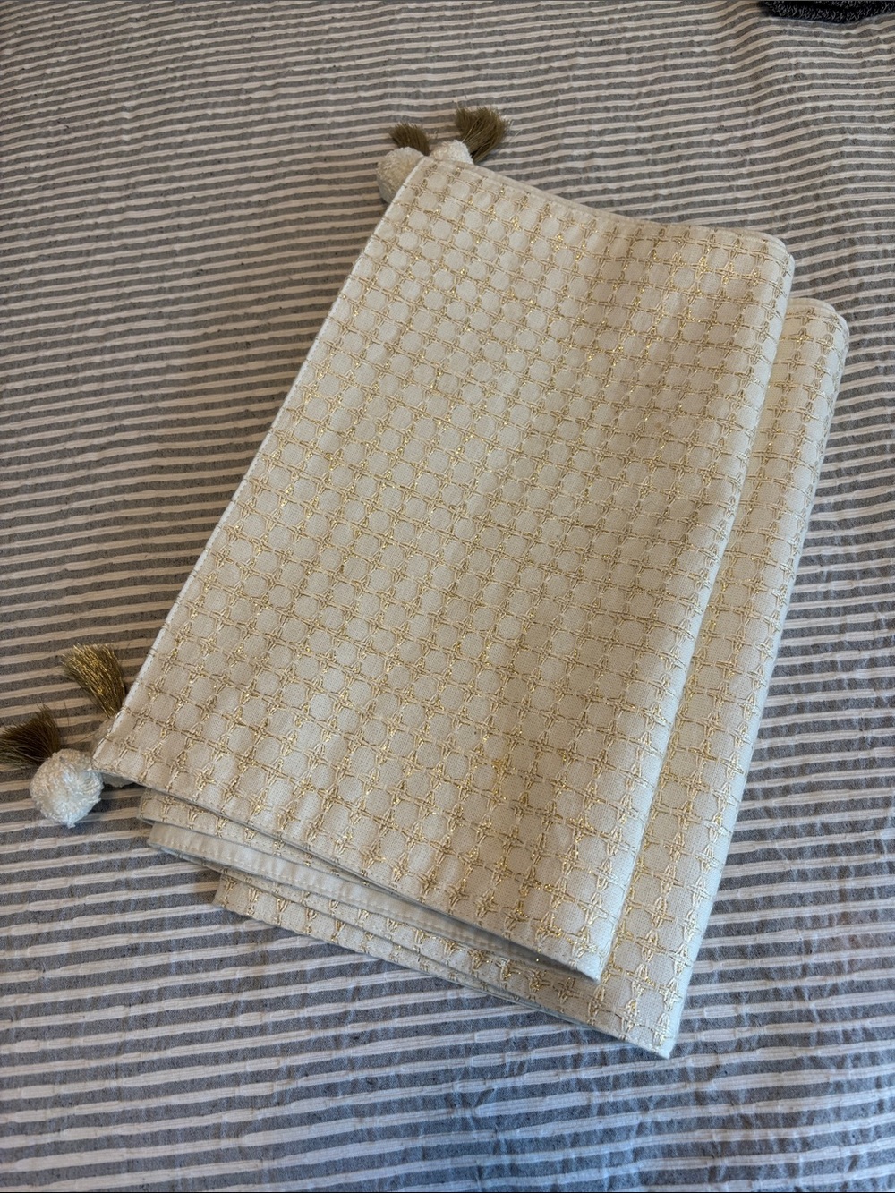 Cream Embroidered Table Runner with Tassels